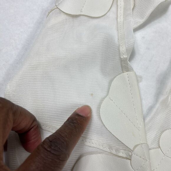 Dolce Cabo Ivory Mesh Floral Appliqué Zip Blouse Jacket Womens Small Sheer FLAW - Picture 12 of 12